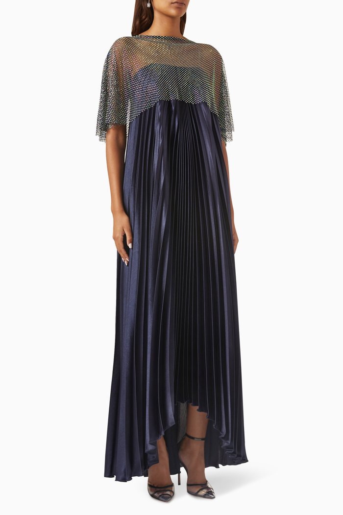 

Crystal-mesh Maxi Dress in Pleated-crepe, Blue