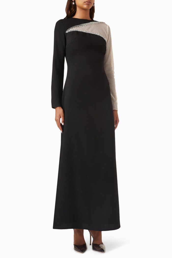 

Mesh-panel Maxi Dress in Crepe, Black
