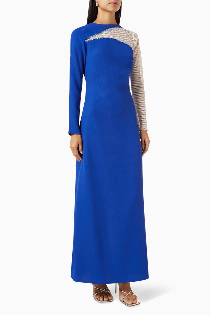 

Mesh-panel Maxi Dress in Crepe, Blue
