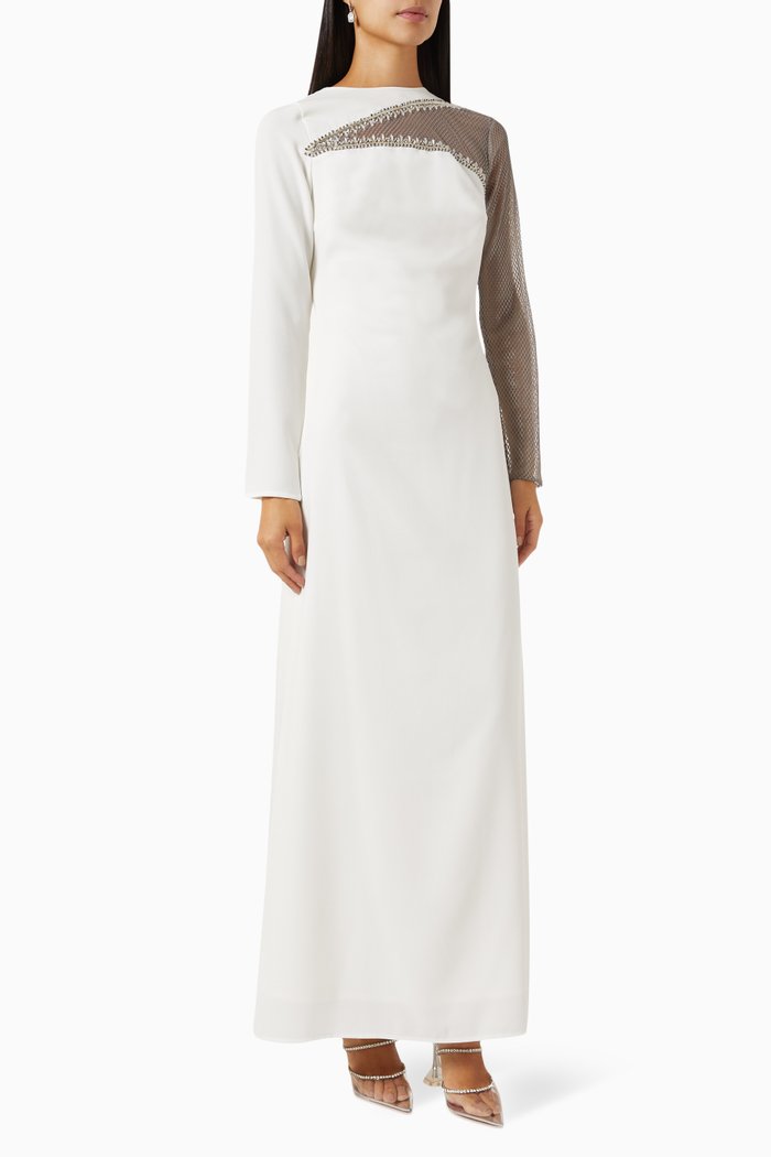 

Mesh-panel Maxi Dress in Crepe, Neutral