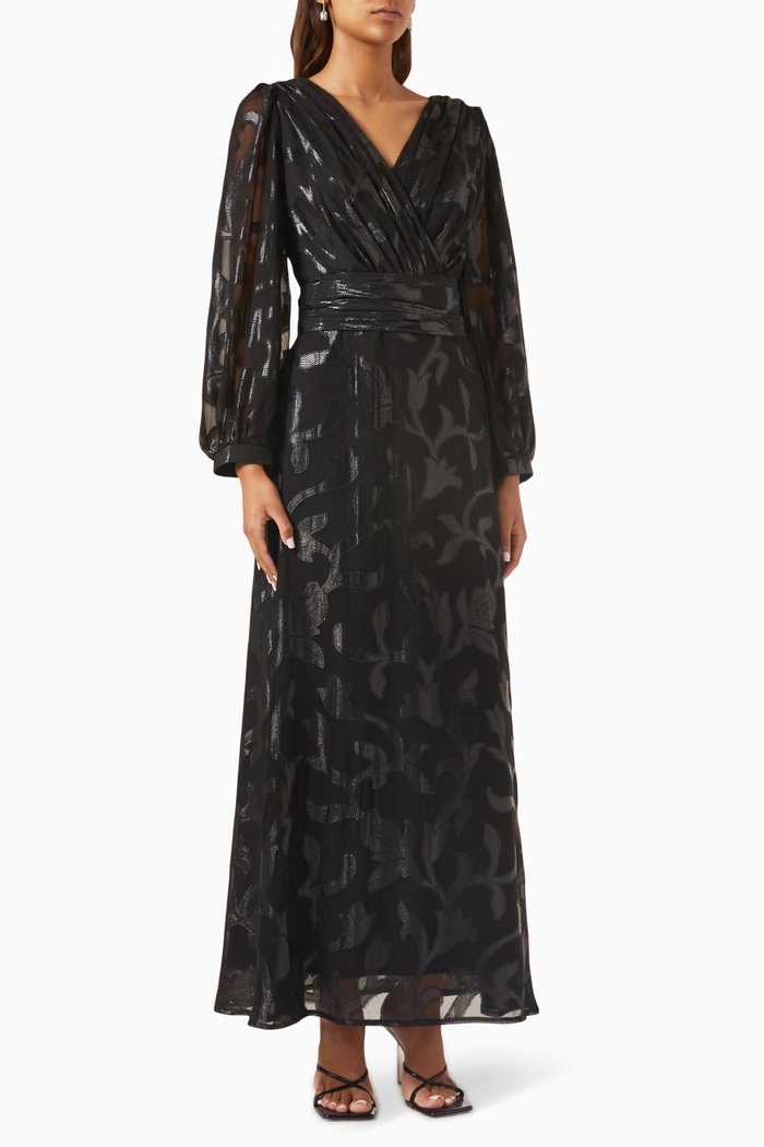 

Embossed Belted Maxi Dress, Black