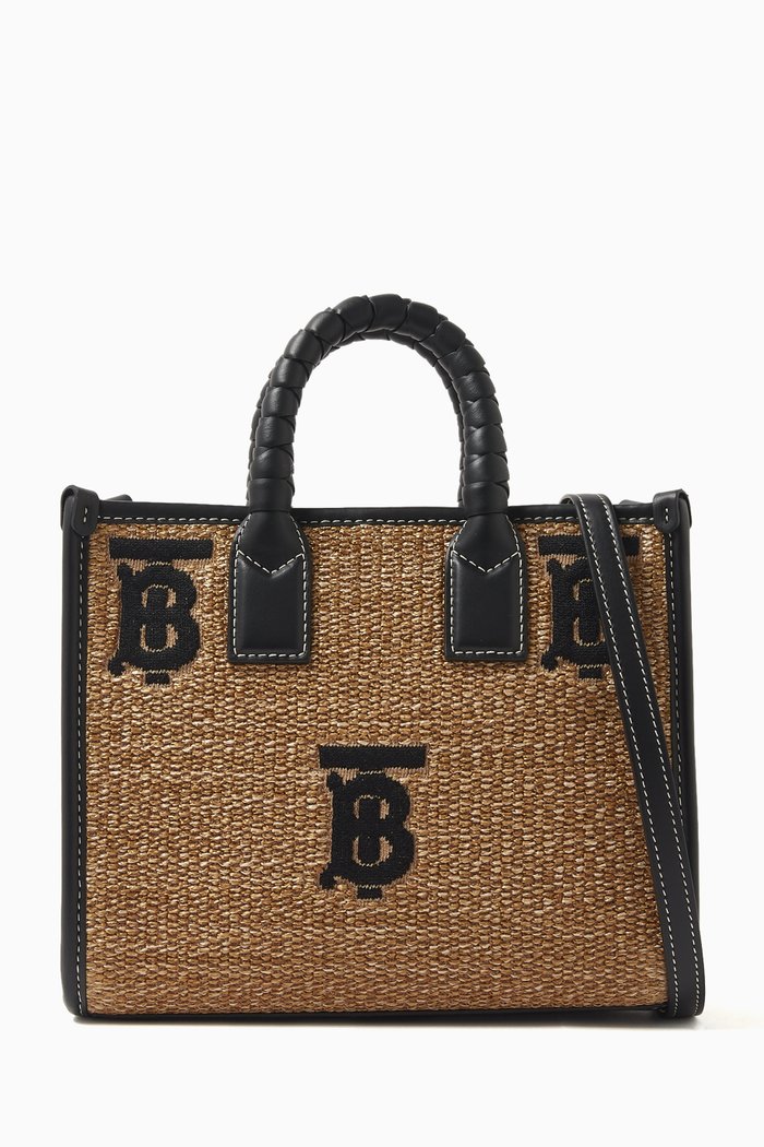 

Mini Freya Tote in Raffia & Leather, Black