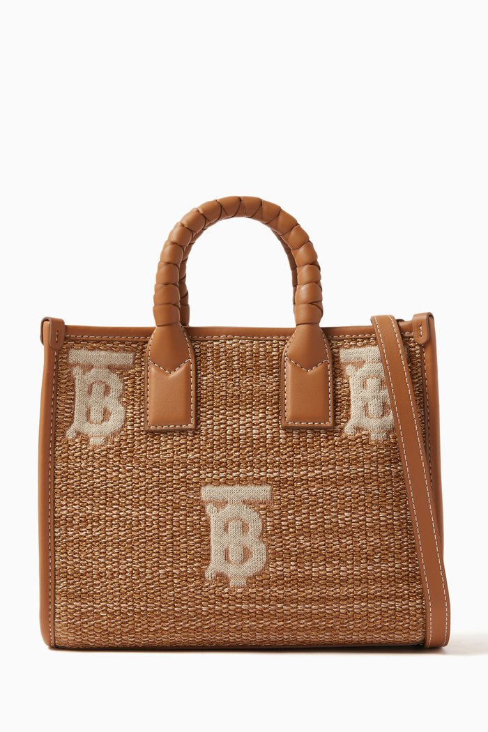 

Mini Freya Tote in Raffia & Leather, Black