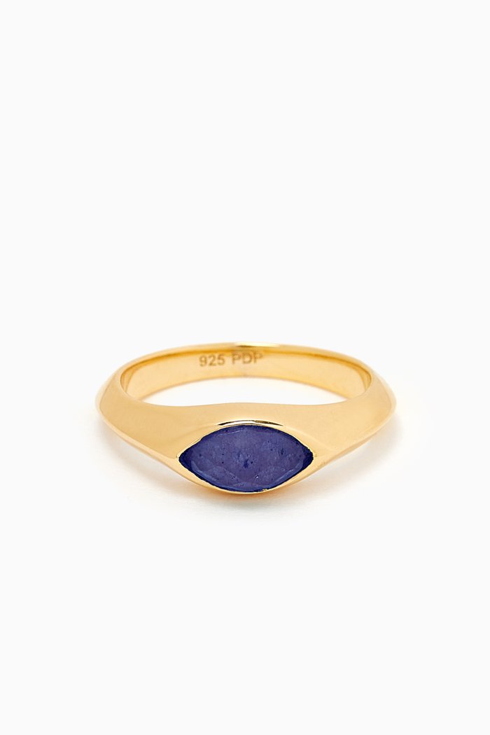 

Nomad Lapis Lazuli Stamp Ring in 18kt Gold-plated Sterling Silver, Blue