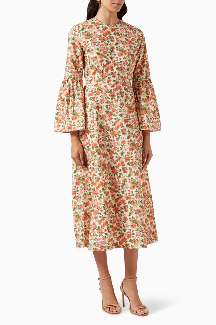 Noisette Floral Dress in Cotton, Multicolour