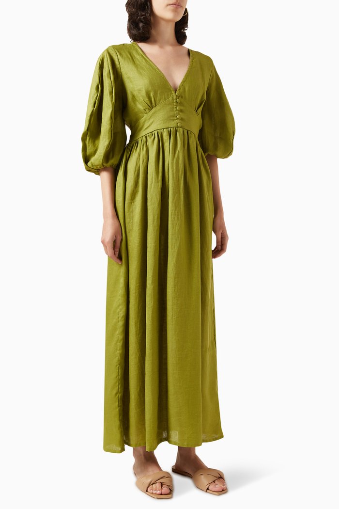 

Clemente Maxi Dress in Linen, Green