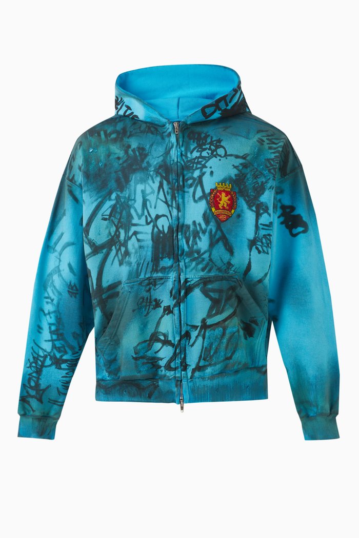 

Skater Medium Fit Zip-up Hoodie in Curly Fleece, Blue