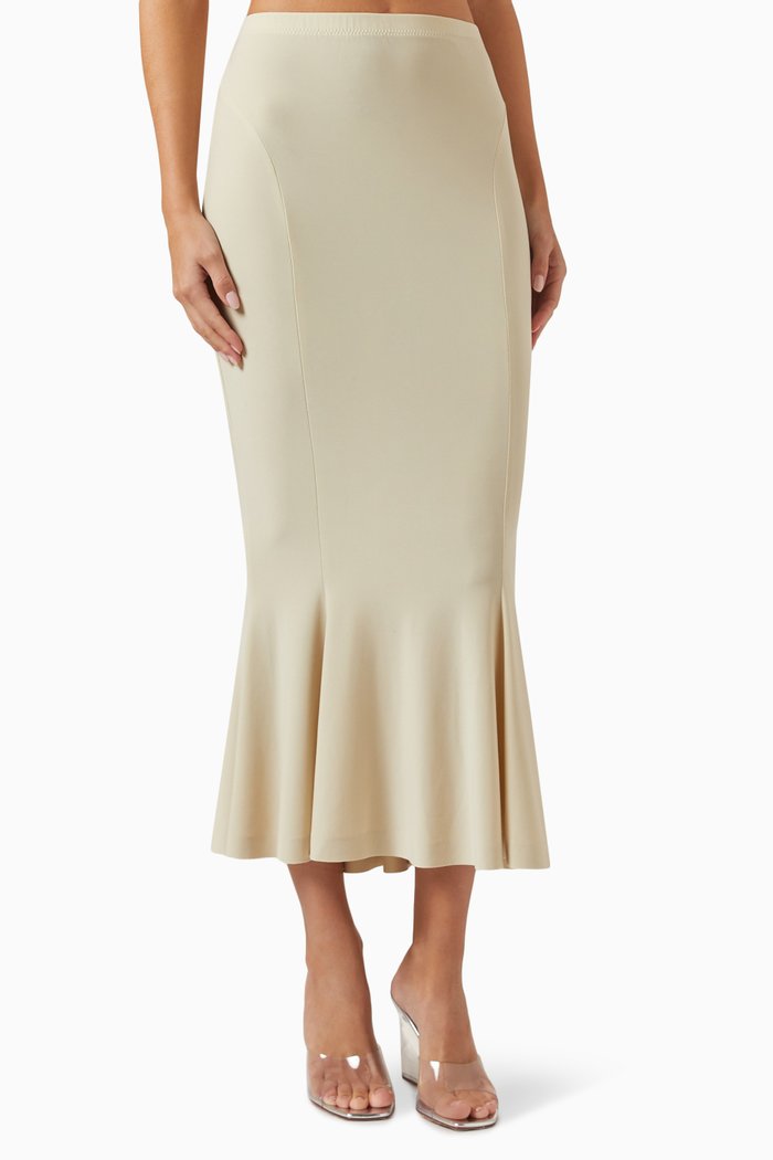 

Fishtail Midi Skirt in Poly Lycra, Neutral