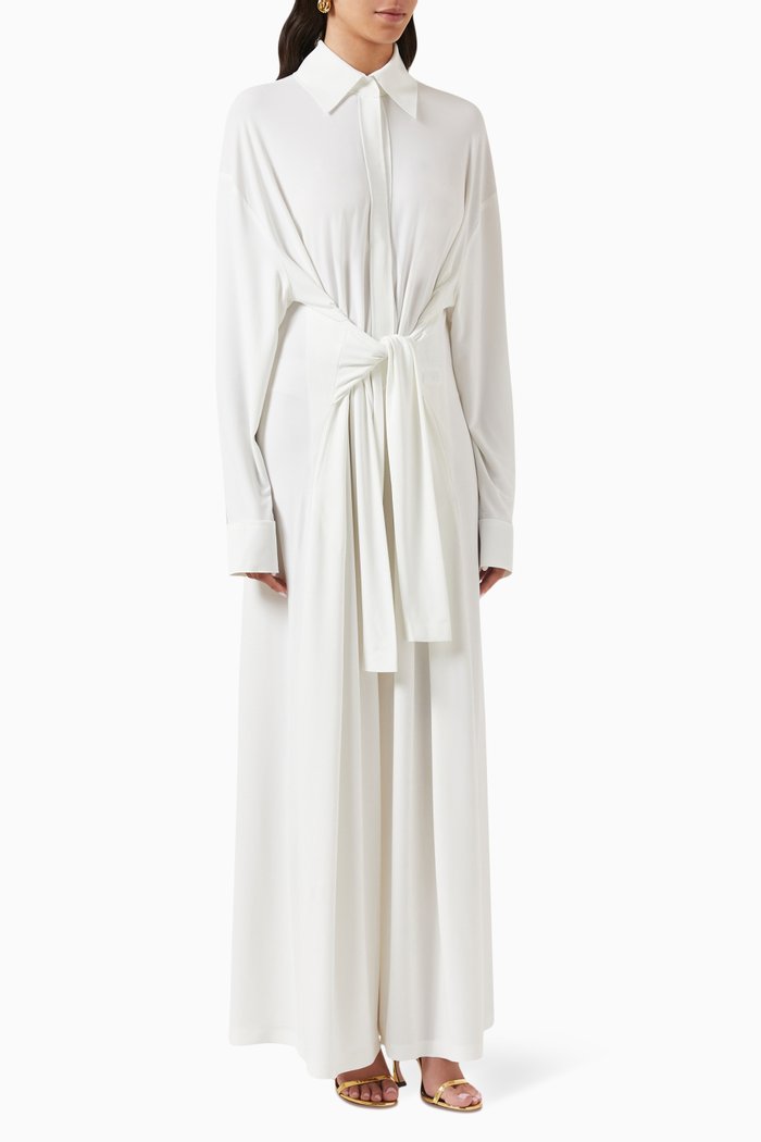 

Oversized Ty Front Jumpsuit in Poly Lycra, White