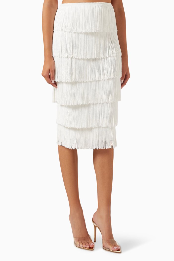 

Fringe Midi Skirt in Poly-lycra, White