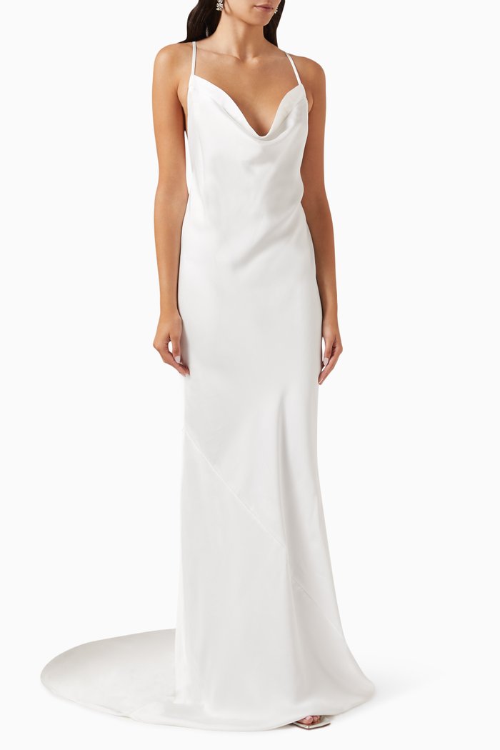 

Crossback Bias Gown in Satin, White