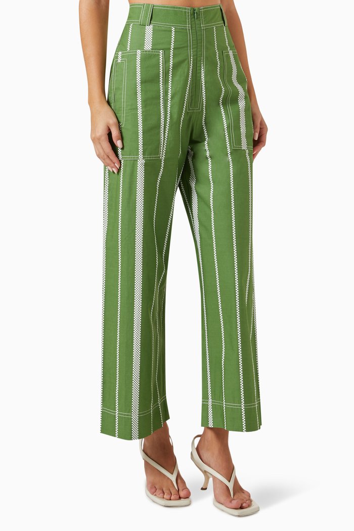 

Striped Straight-fit Pants in Cotton-poplin, Green