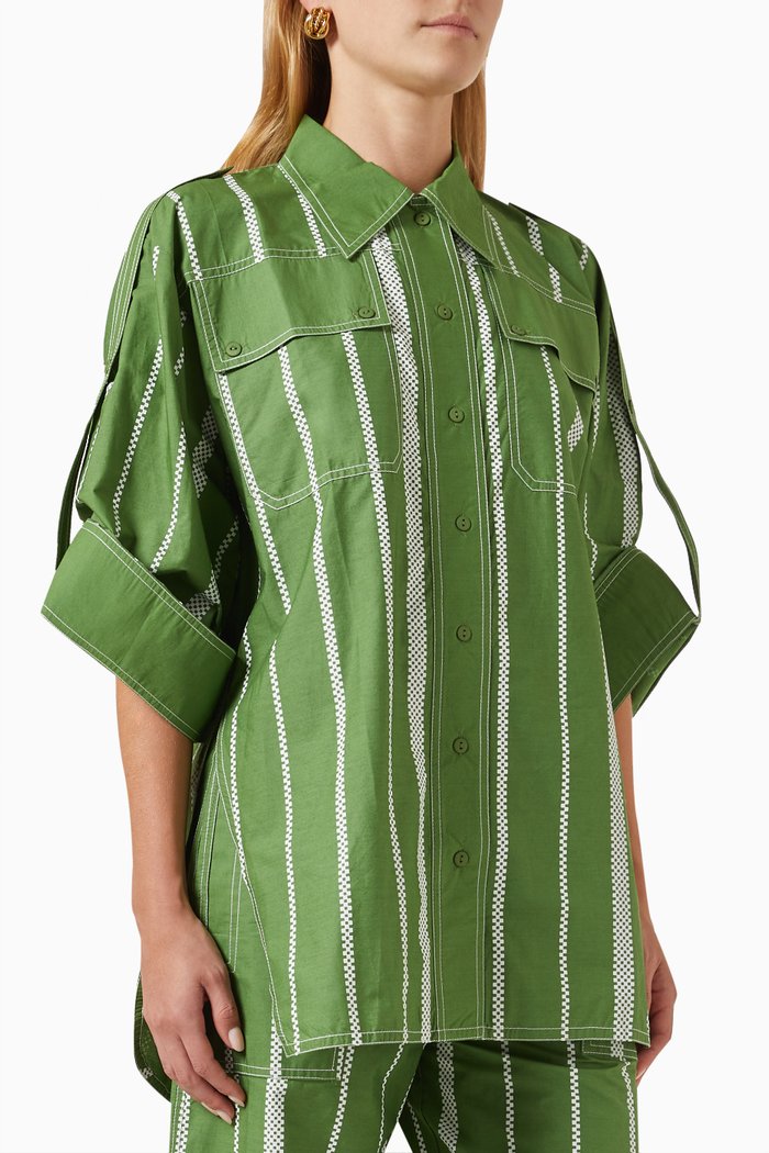Flap-pocket Striped Shirt in Cotton-poplin, Green