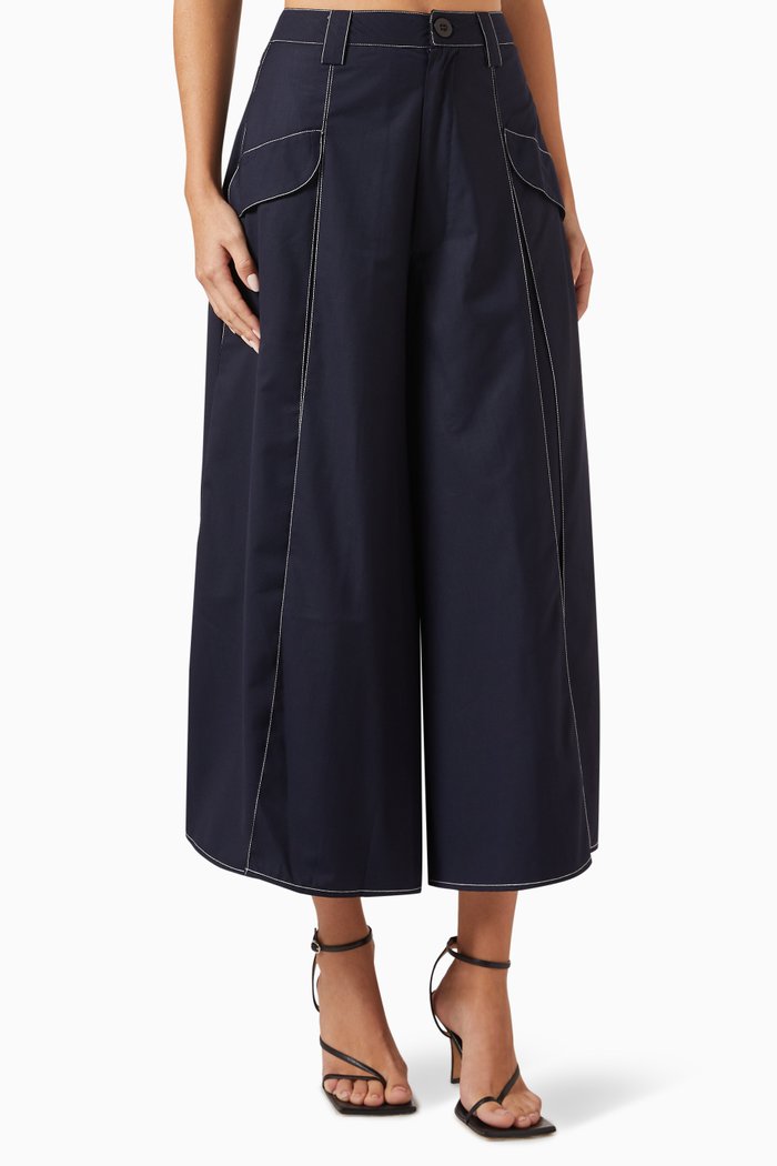 

Contrast-stitch Wide-leg Pants in Viscose-blend, Blue