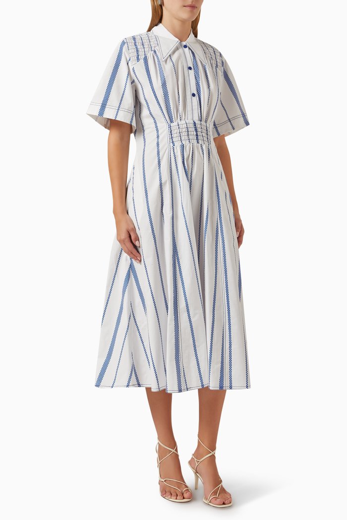

Striped Midi Dress in Cotton-poplin, Neutral