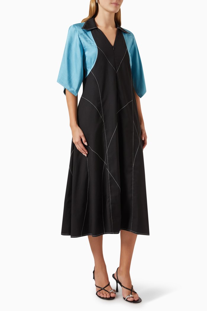 

Colour-block Midi Dress in Satin & Viscose-blend, Blue