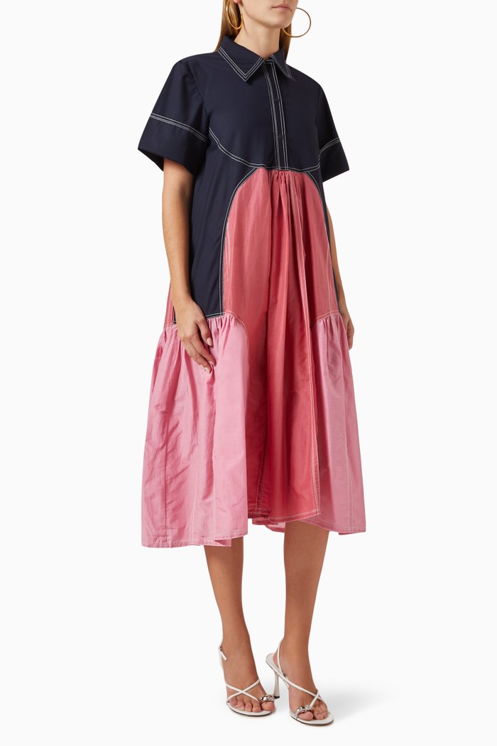 

Colour-block Midi Dress in Cotton-silk, Blue