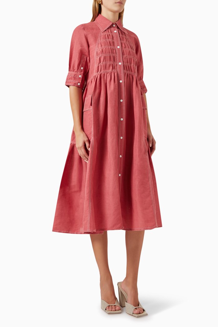 

Smocked Midi Dress in Cotton, Pink