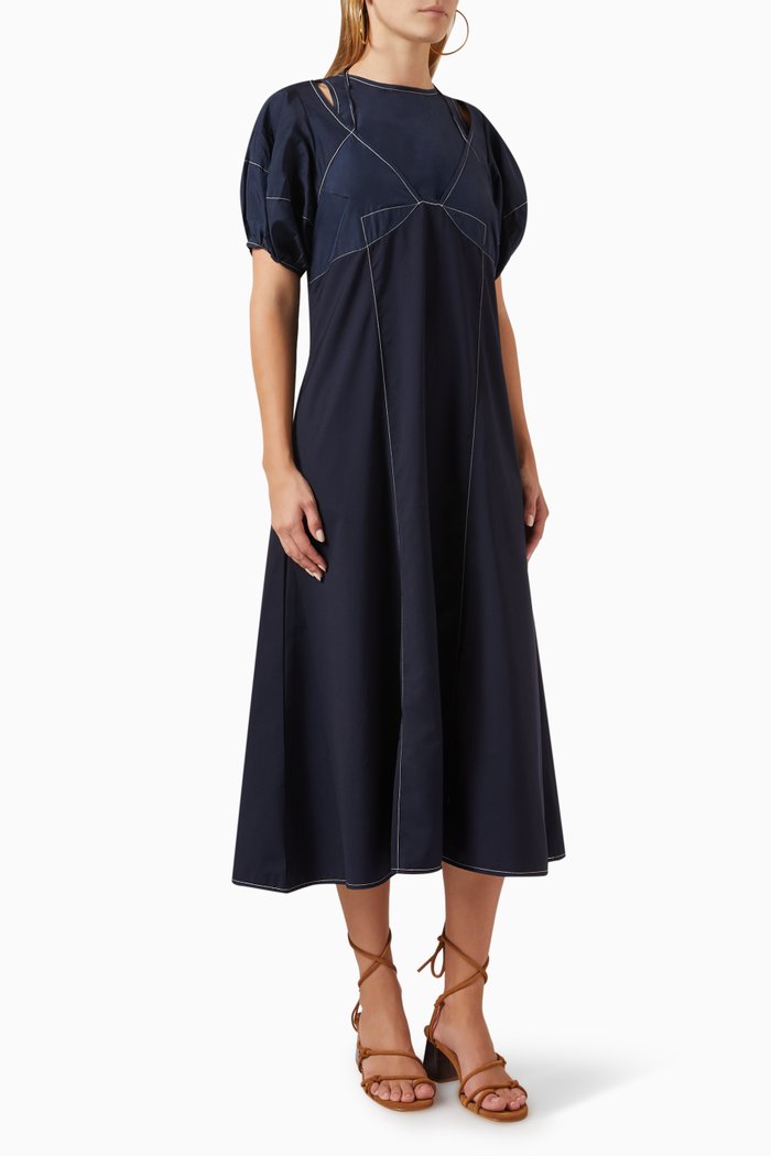 

Corset-stitch Midi Dress in Viscose-blend, Blue