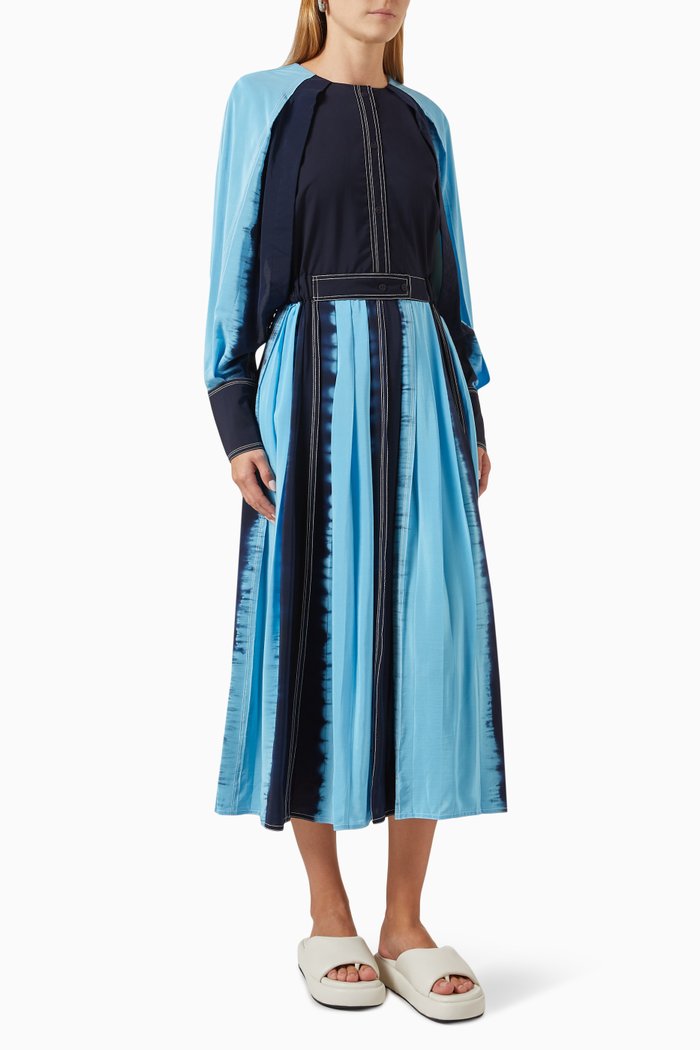 

Pleated Flap-sleeve Midi Dress in Silk-crepe, Blue