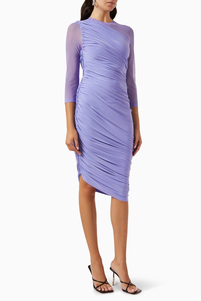 

Diana Long-sleeve Midi Dress in Mesh & Poly Lycra, Purple