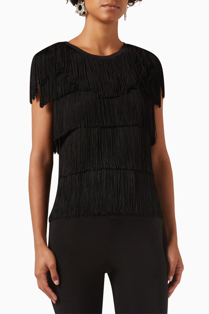 Fringed Top in Poly Lycra, Black