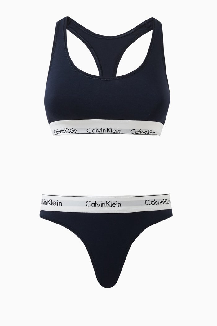 

Bralette & Thong Set in Cotton, Blue
