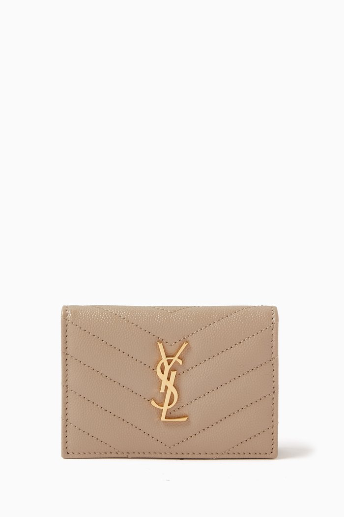 

Cassandre Business Card Case in Matalassé Grain de Poudre Embossed Leather, Neutral
