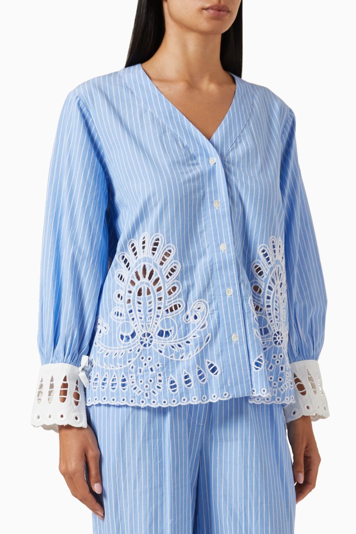 Cassidy Eyelet Shirt in Cotton, Blue