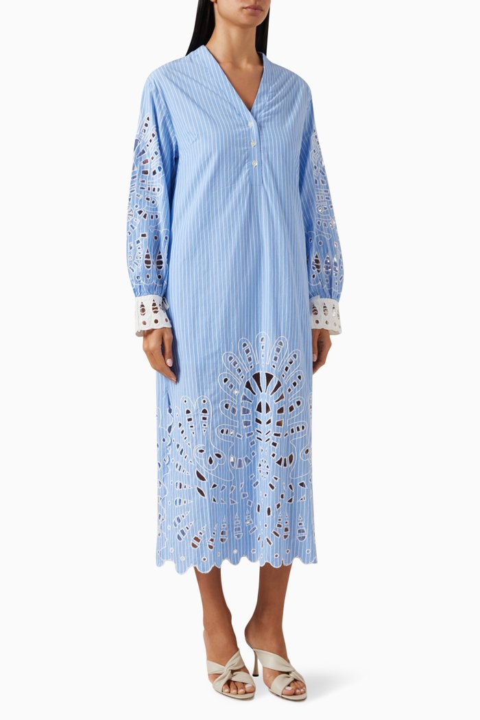 

Cassidy Eyelet Midi Dress in Shirting, Blue