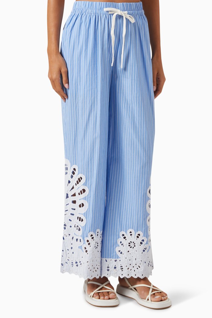 

Cassidy Eyelet Drawstring Pants in Cotton, Blue