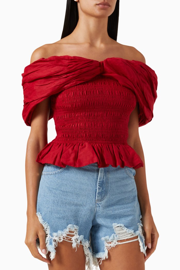 

Loren Off-shoulder Top in Ramie, Red