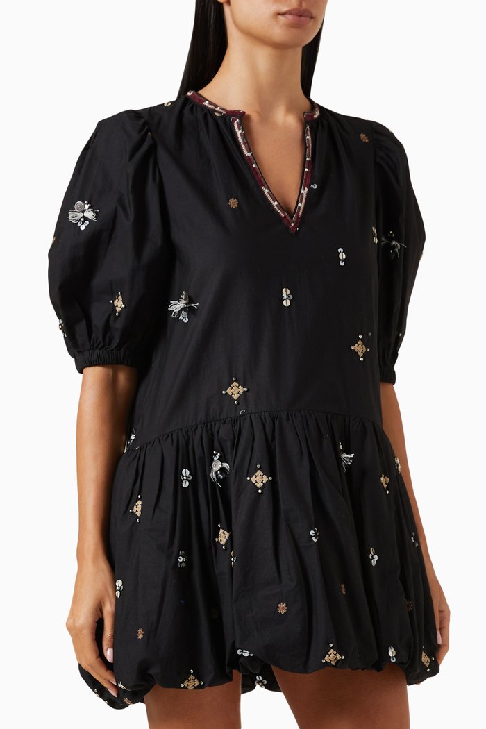 

Maja Embroidered Mini Dress in Cotton, Black