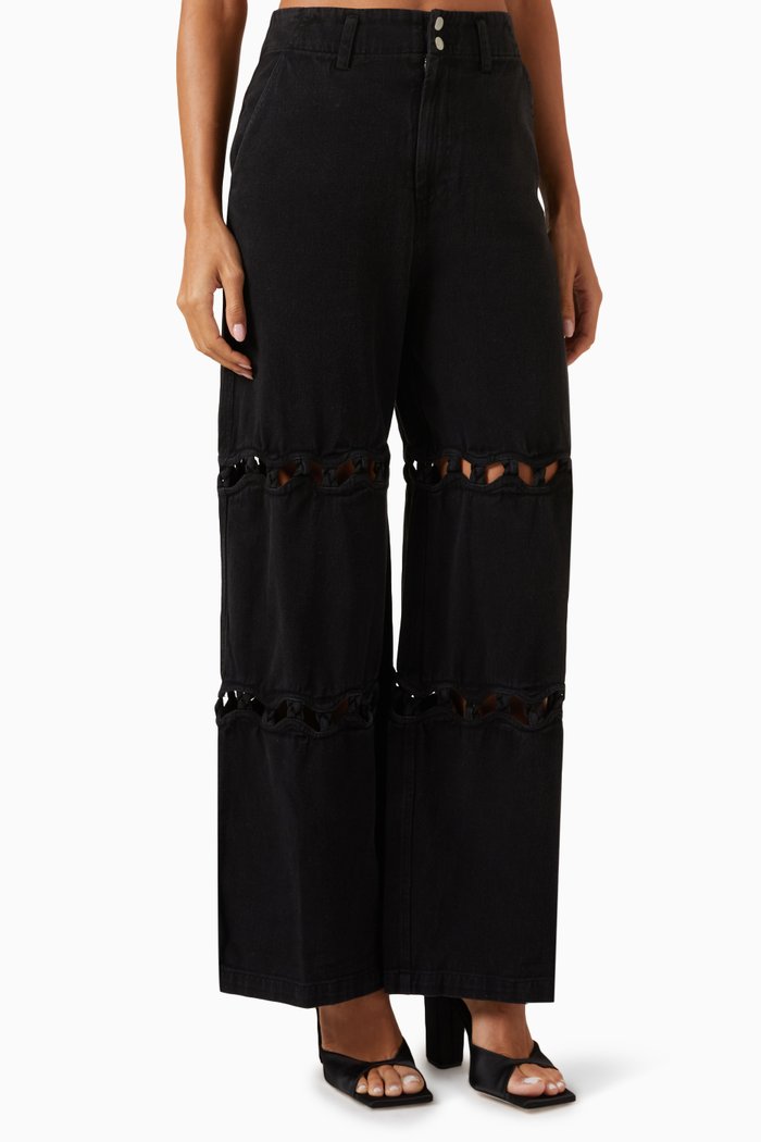 

Luz Cut-out Wide-leg Pants in Denim, Black