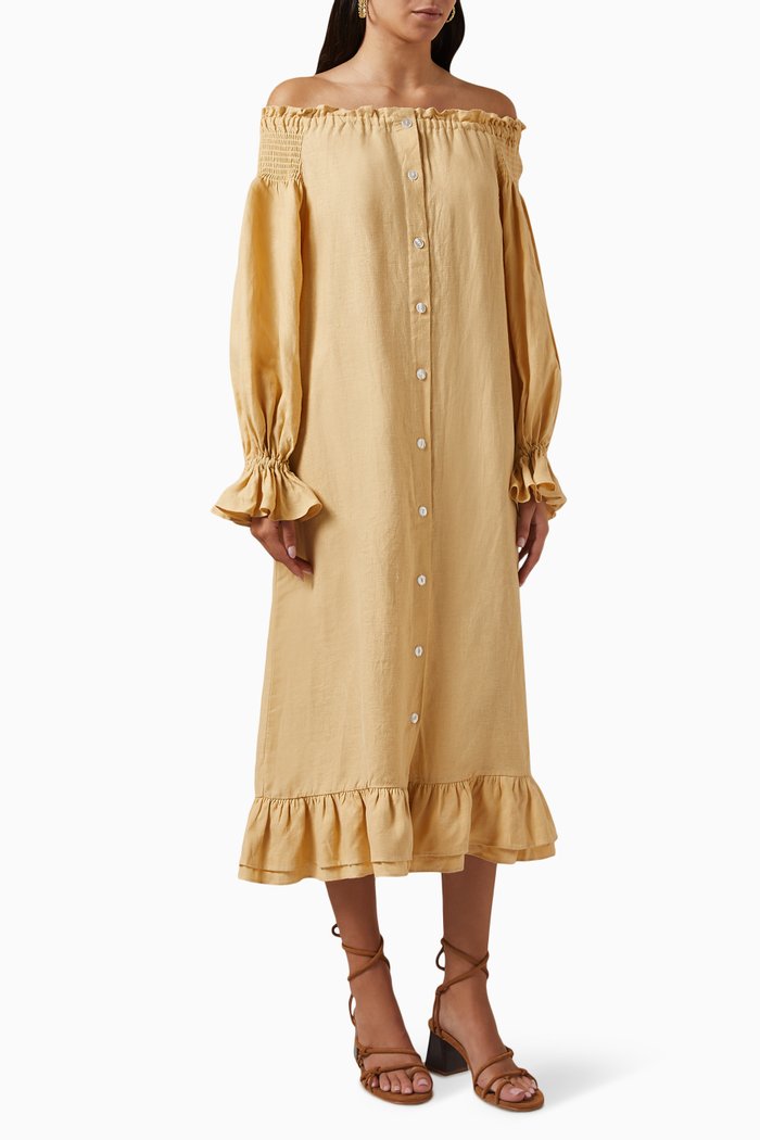 

Romantica Loungewear Dress in Linen, Neutral