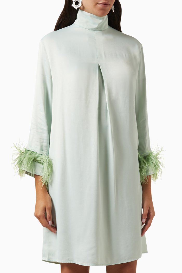 

Detachable Feather Party Shirt Dress, Green