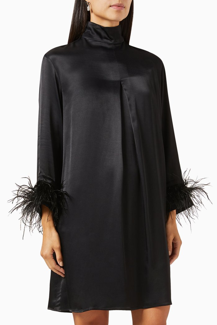 

Detachable Feather Party Shirt Dress, Black