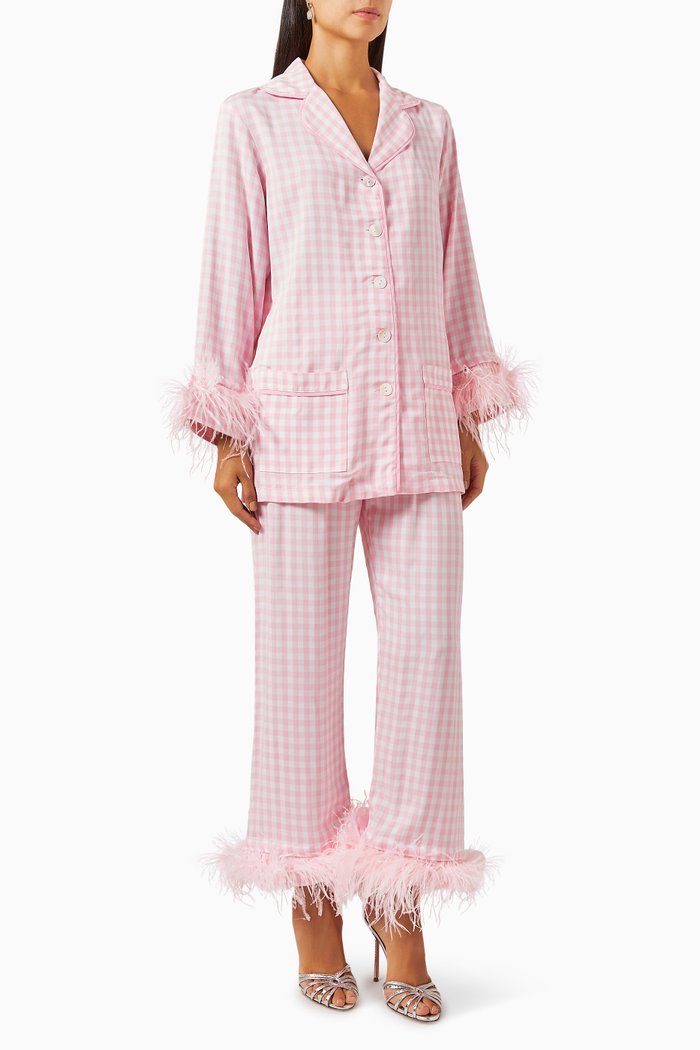 

Detachable Feather Party Pyjama Set in Viscose, Pink