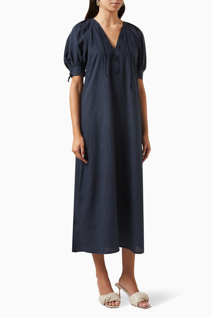 

Garden Dress in Linen, Blue