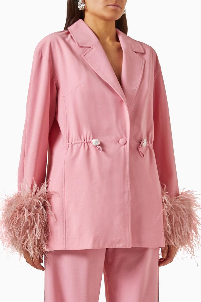 

Girl with Pearl Button Blazer in Stretch Wool-blend, Pink