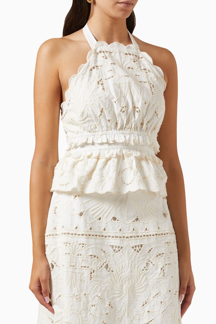 

Blaire Broderie-anglaise Halterneck Top in Cotton, White