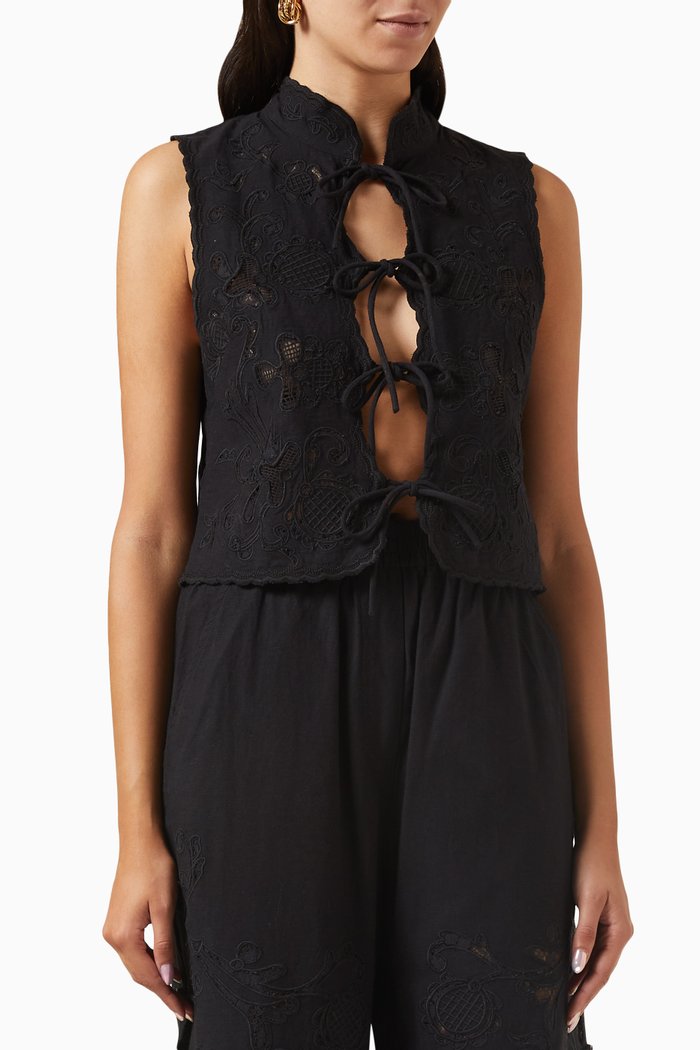 

Baylin Lace Vest in Cotton Blend, Black