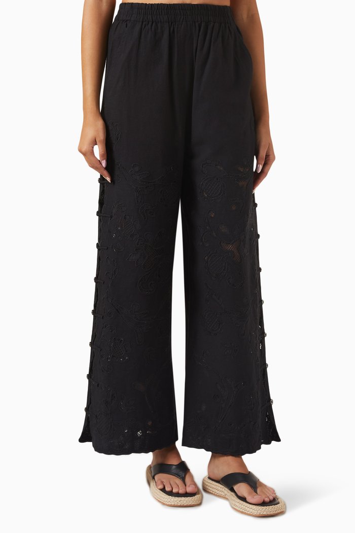 

Baylin Lace Pants in Cotton-linen, Black