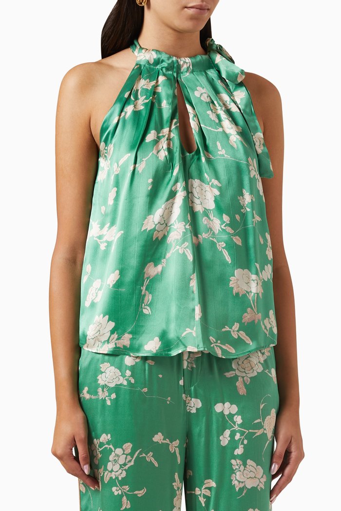 

Julian Halter-neck Top in Silk & Satin, Green