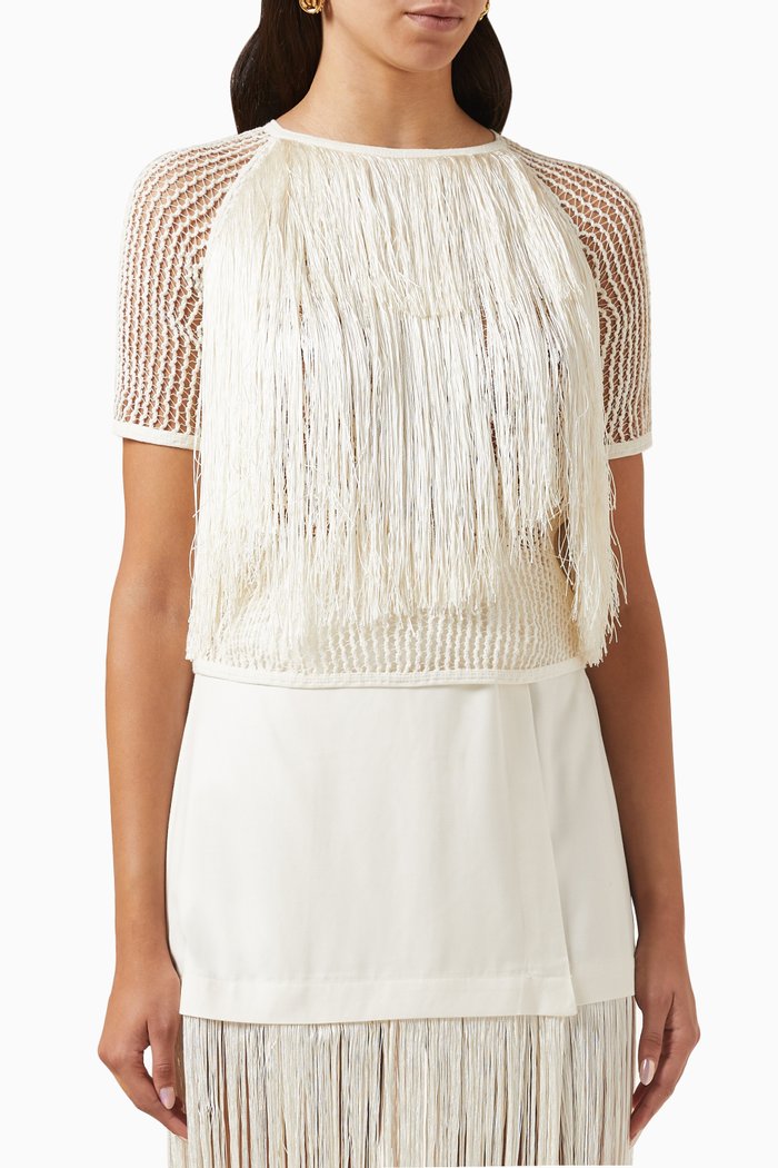 

Pari Fringed Top in Crepe, Neutral