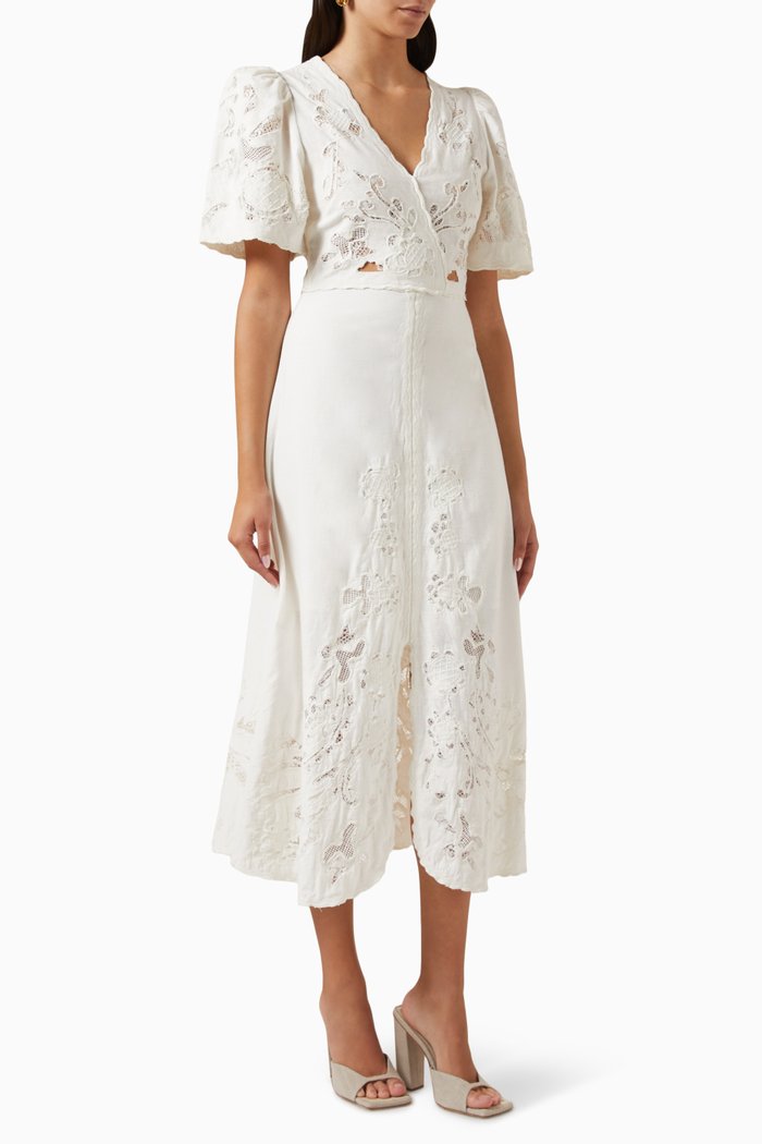 

Baylin Lace Midi Dress in Cotton Flex, Neutral