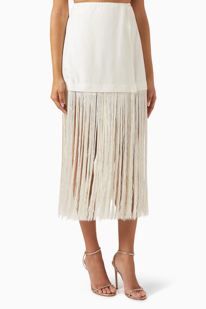 Pari Fringed Skirt in Crepe, Neutral