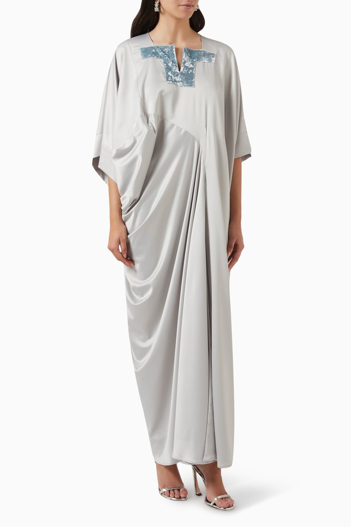 Asymmetric Draped Kaftan, Silver