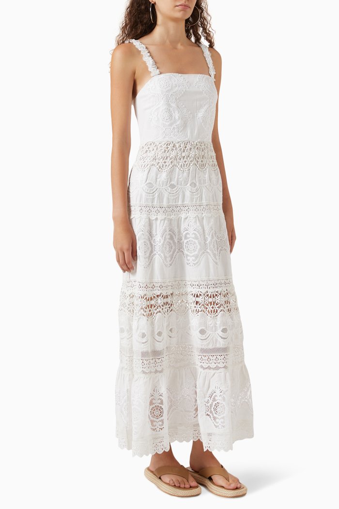 

Alora Embroidered Maxi Dress in Linen, White
