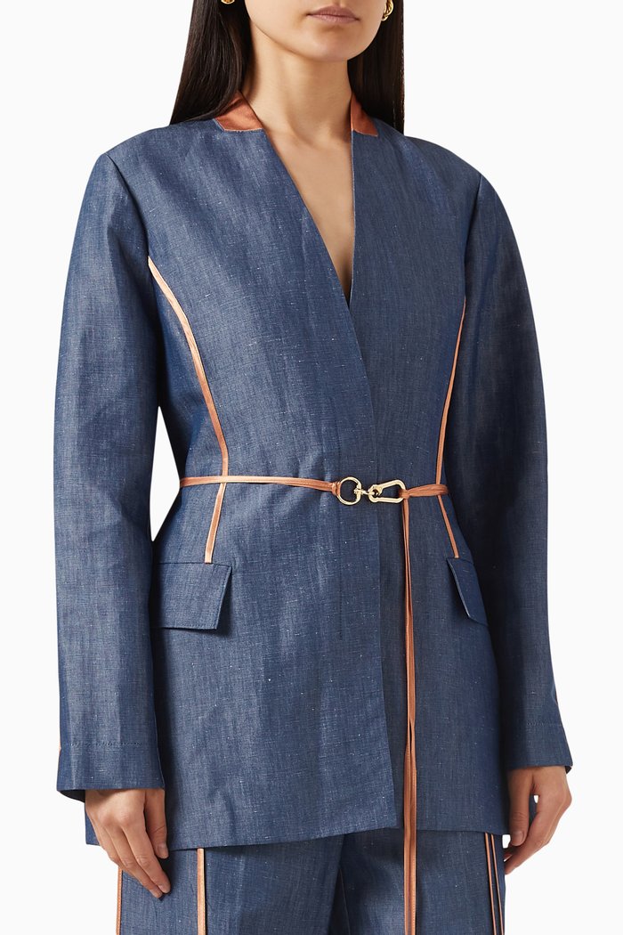

Belted Jacket in Tencel, Blue